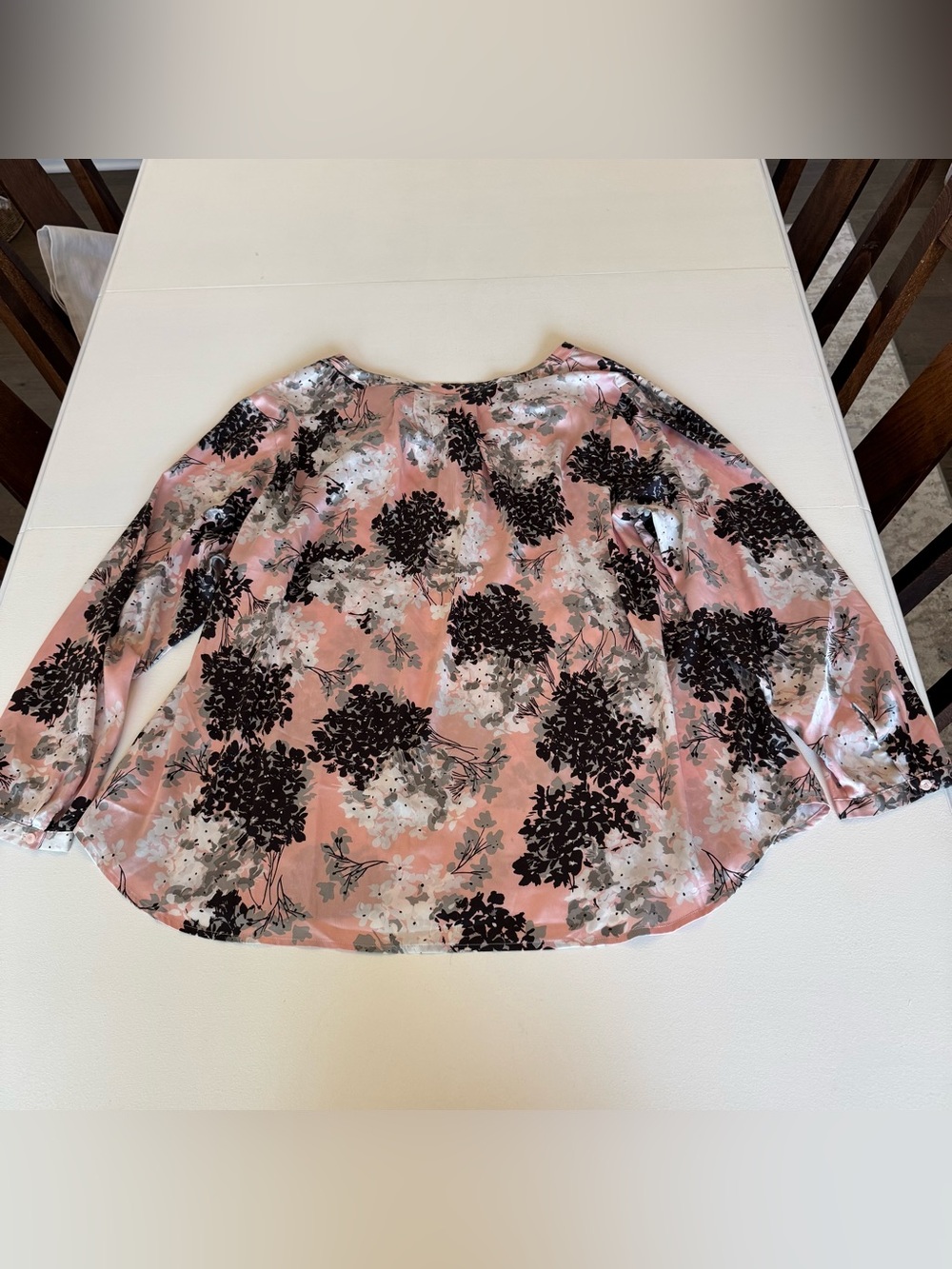 Talbots Plus Pink Floral Satin Button-Notch Long Sleeve Blouse Career - Picture 5 of 9